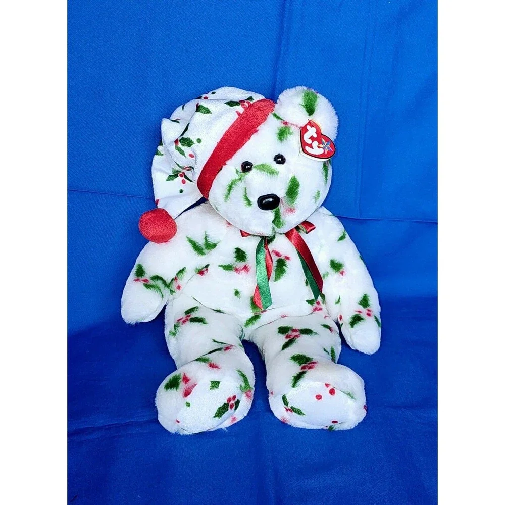 NEW Ty Beanie Buddy VTG Holiday Teddy Bear Holly Christmas Plush 14
